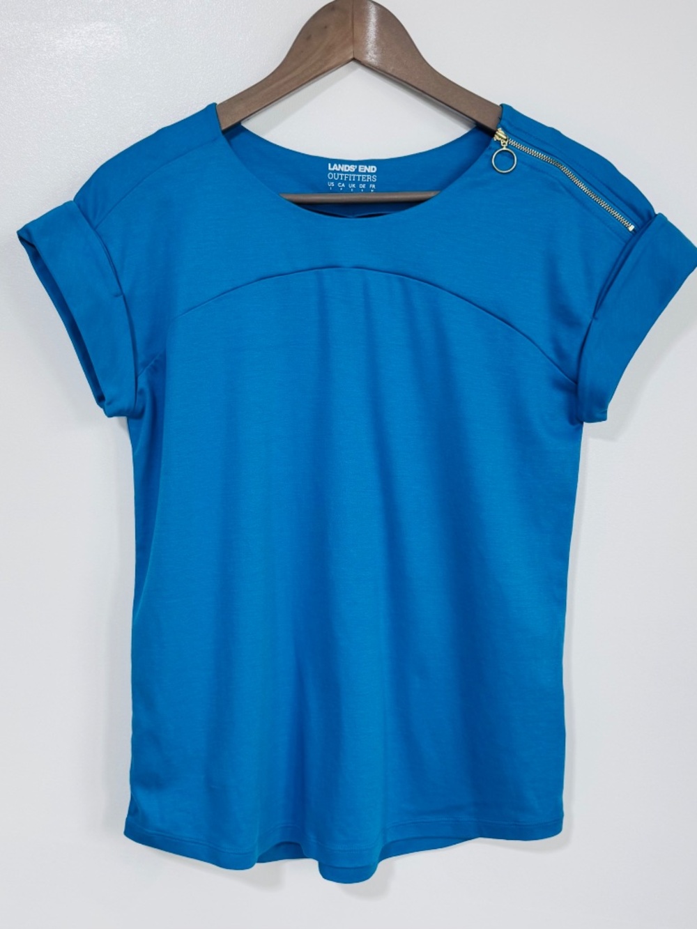 Lands End Roll Sleeve Zip Shoulder Supima Micro Modal Top Siam Blue Women's S